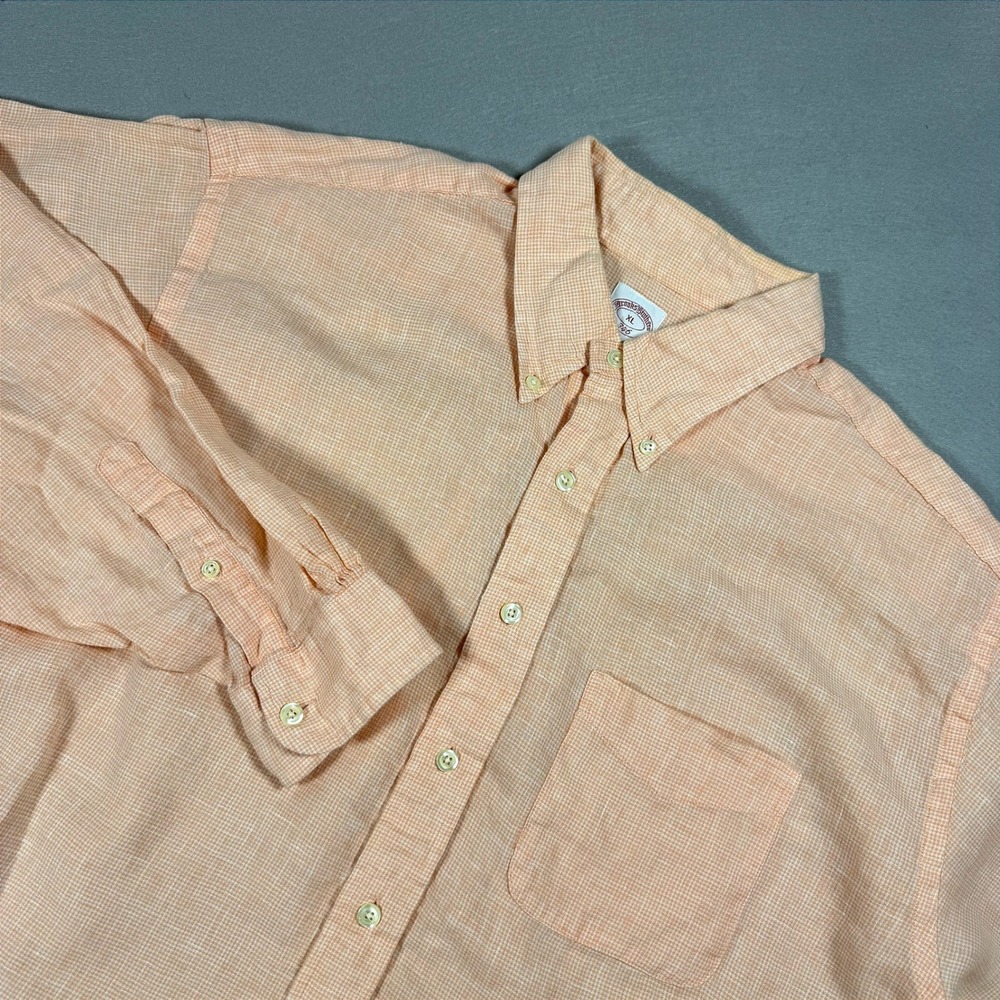 Brooks Brothers Button Down Shirt Mens XL Orange Long Sleeve Linen Casual Summer